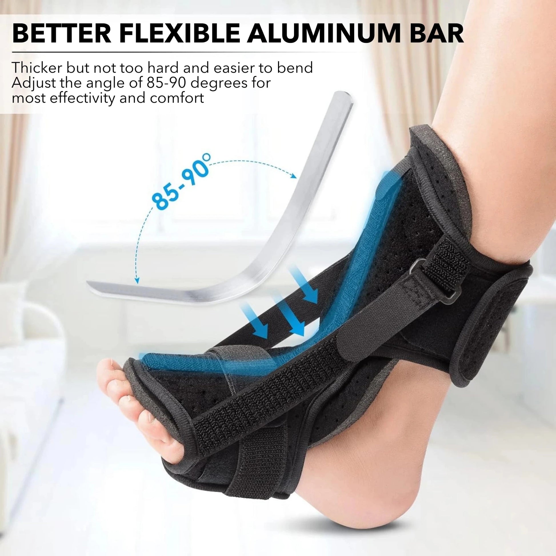 Adjustable night splint designed for plantar fasciitis and heel pain relief