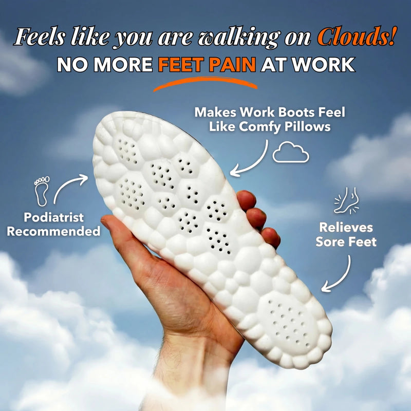 WorkFit insole insert showing shock-absorbing structure and heel cup design