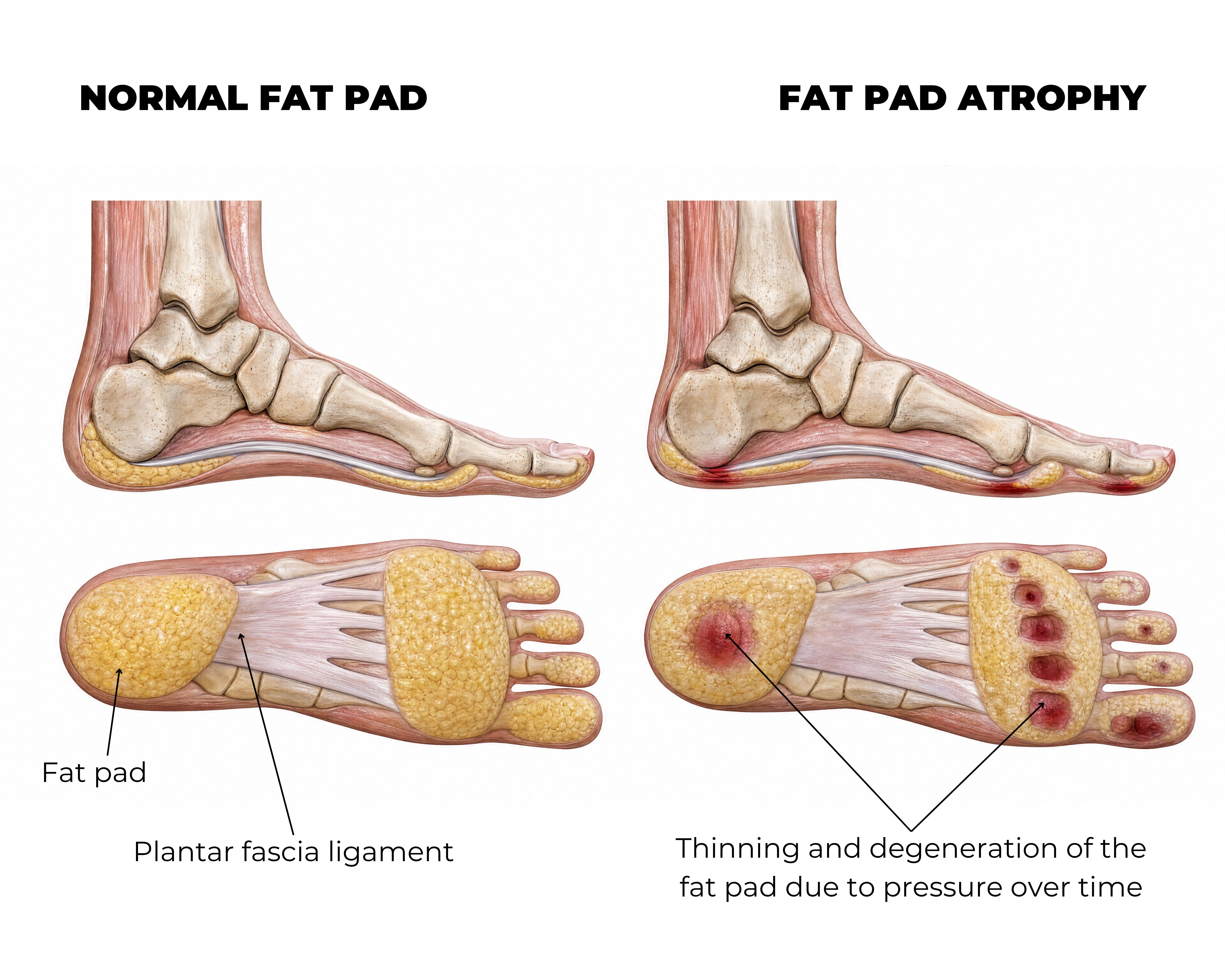 Healthy fat pad compared with fat pad atrophy