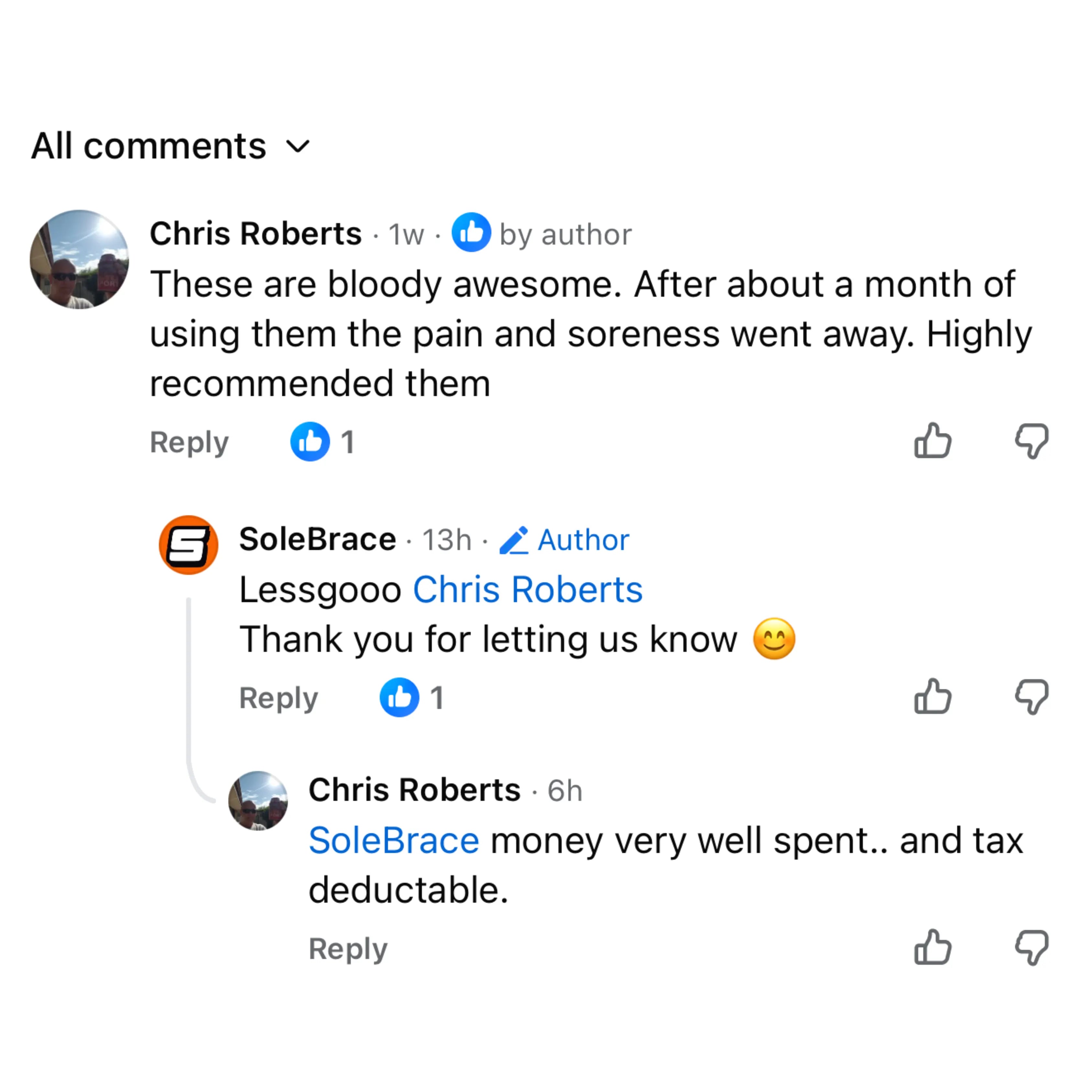 Customer Facebook comment about WorkFit Insoles, screenshot 4 of 11