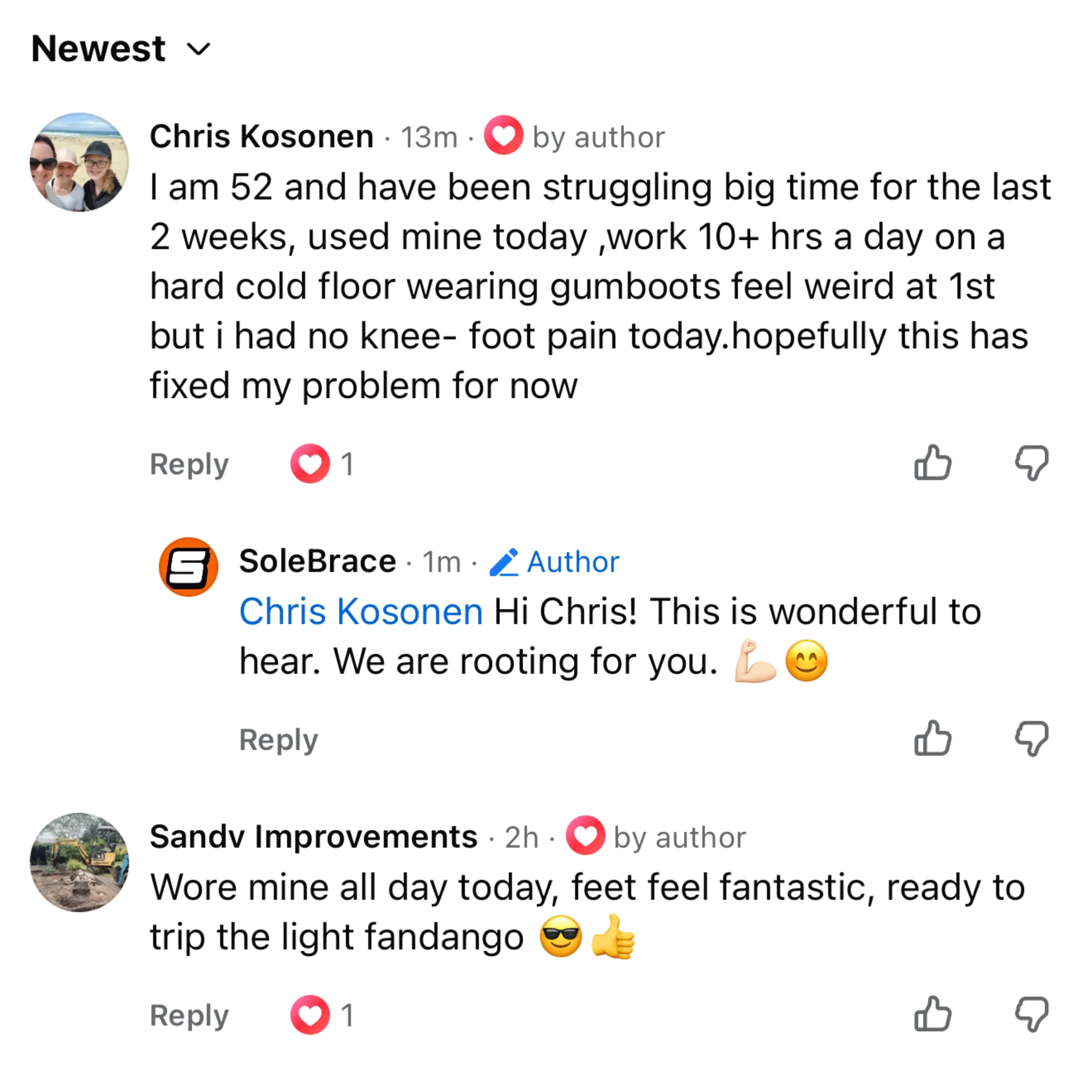 Customer Facebook comment about WorkFit Insoles, screenshot 12 of 12